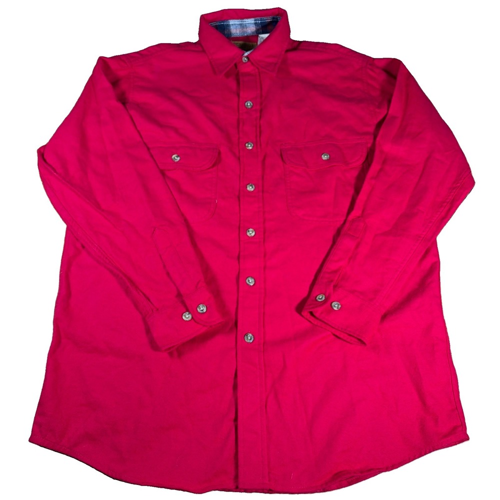Vintage Field & Stream Chamois Flannel Men's L Tall Red Long Sleeve Heavyweight